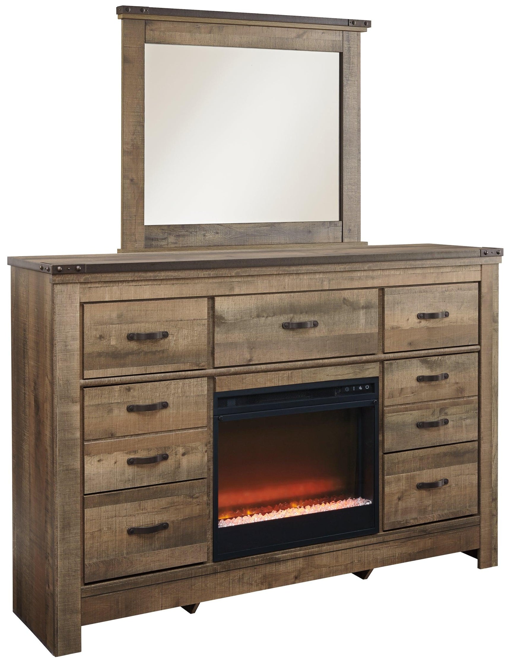 Trinell Brown Dresser And Mirror With Fireplace - Ella Furniture