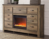 Trinell Brown Dresser With Electric Fireplace - Ella Furniture