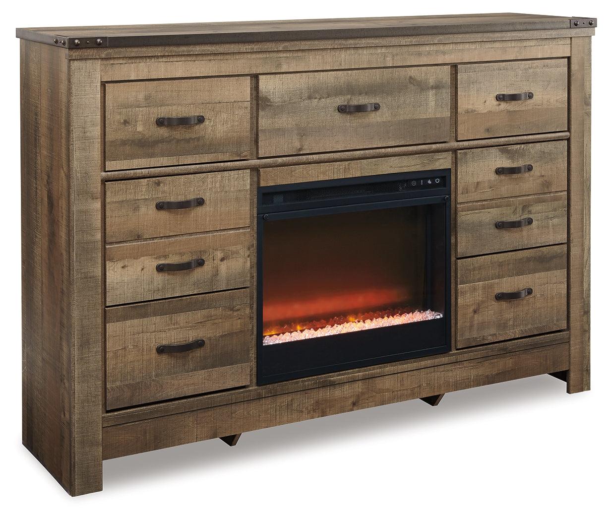 Trinell Brown Dresser With Electric Fireplace - Ella Furniture