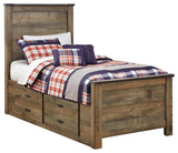 Trinell Brown Twin Panel Bed With 2 Storage Drawers - Ella Furniture