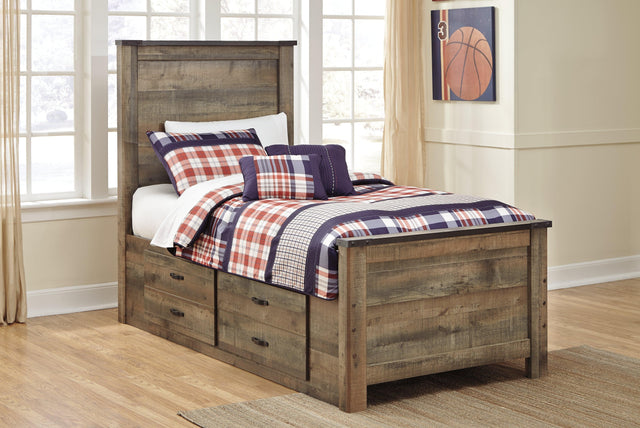 Trinell Brown Twin Panel Bed With 2 Storage Drawers - Ella Furniture