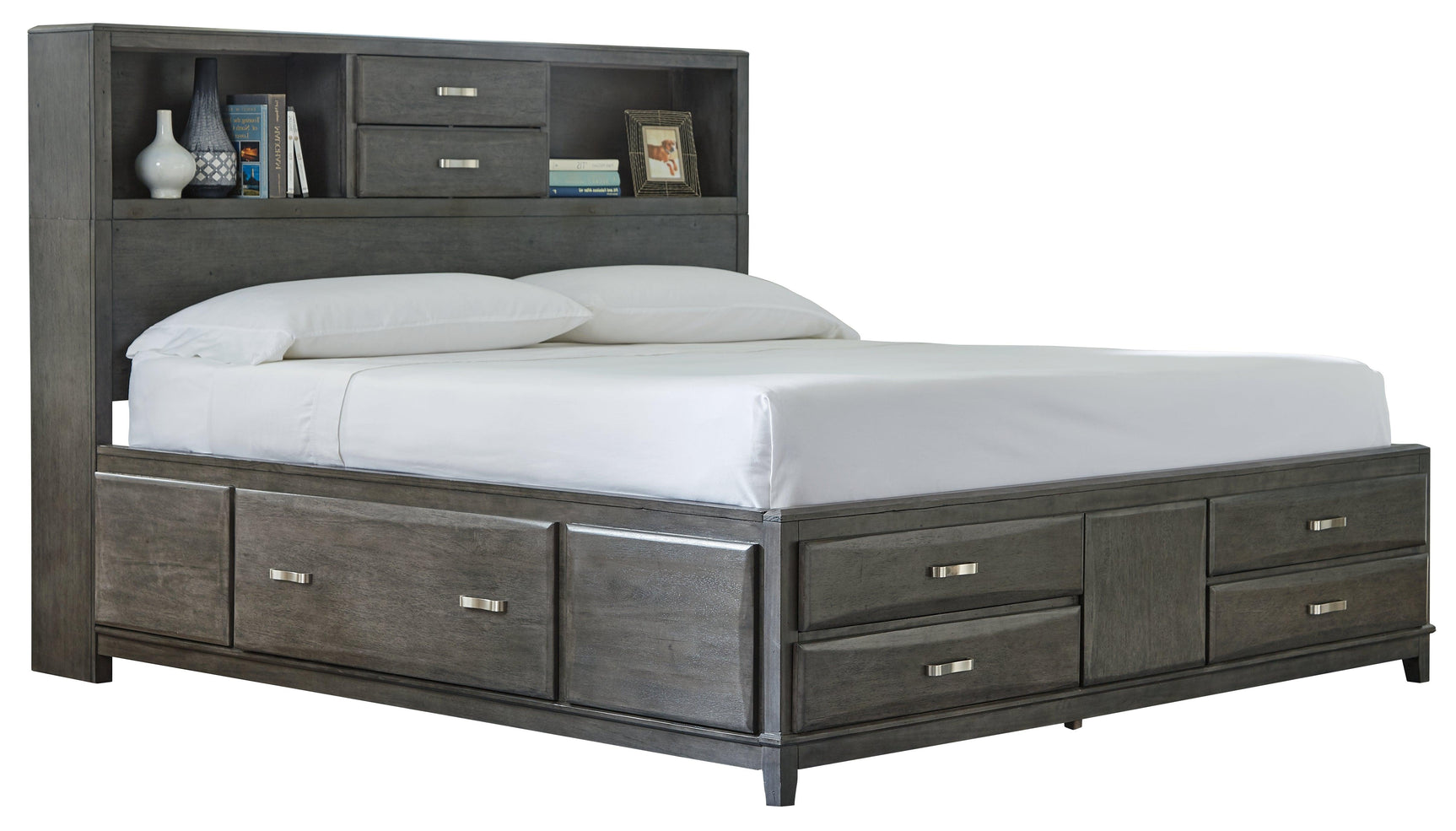 Caitbrook Gray King Storage Bed With 8 Drawers - Ella Furniture