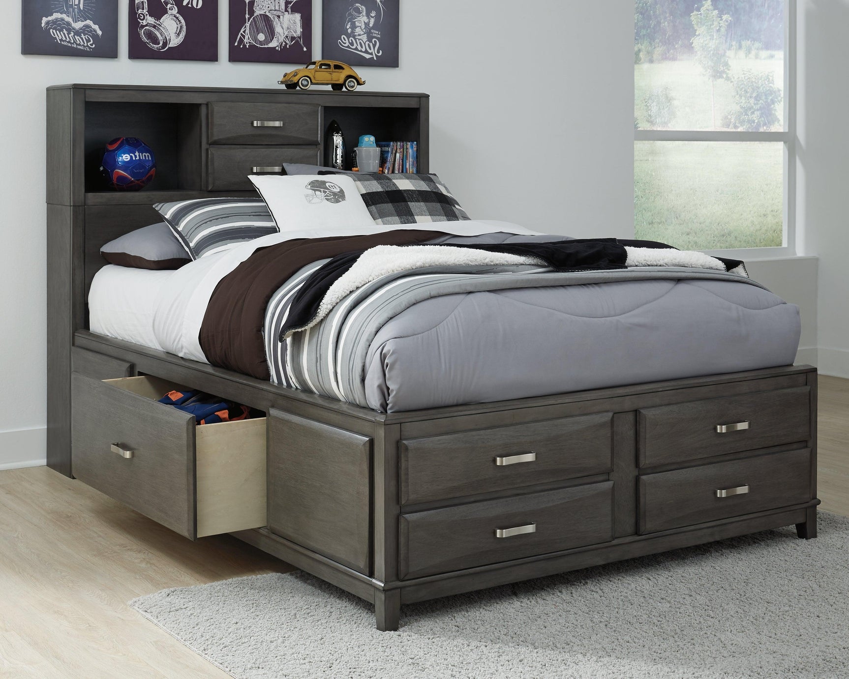 Caitbrook Gray Full Storage Bed With 7 Drawers - Ella Furniture