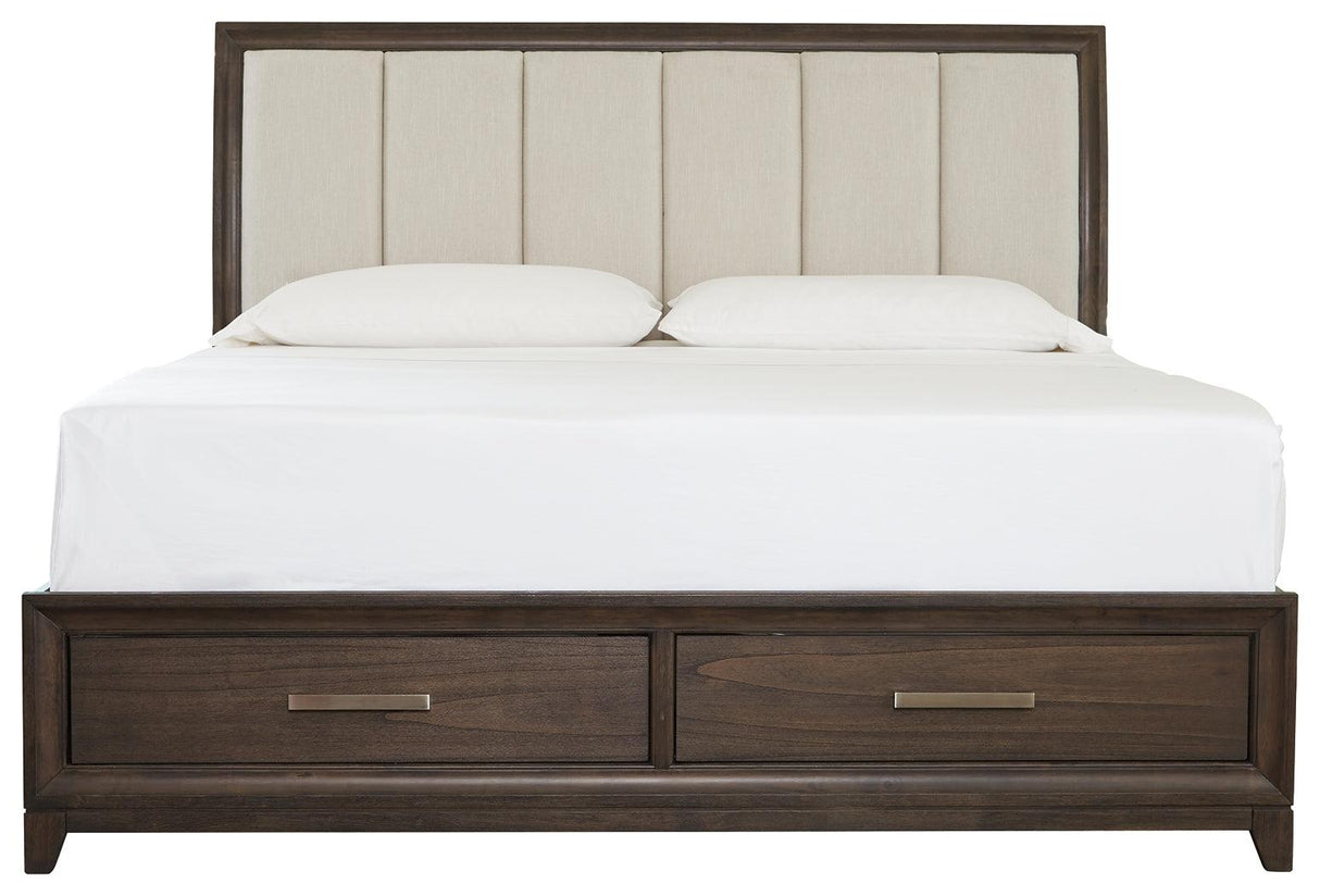 Brueban Rich Brown/Gray Queen Panel Bed With 2 Storage Drawers - Ella Furniture