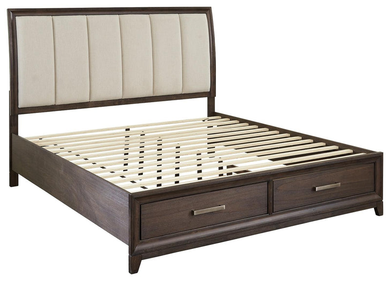 Brueban Rich Brown/Gray Queen Panel Bed With 2 Storage Drawers
