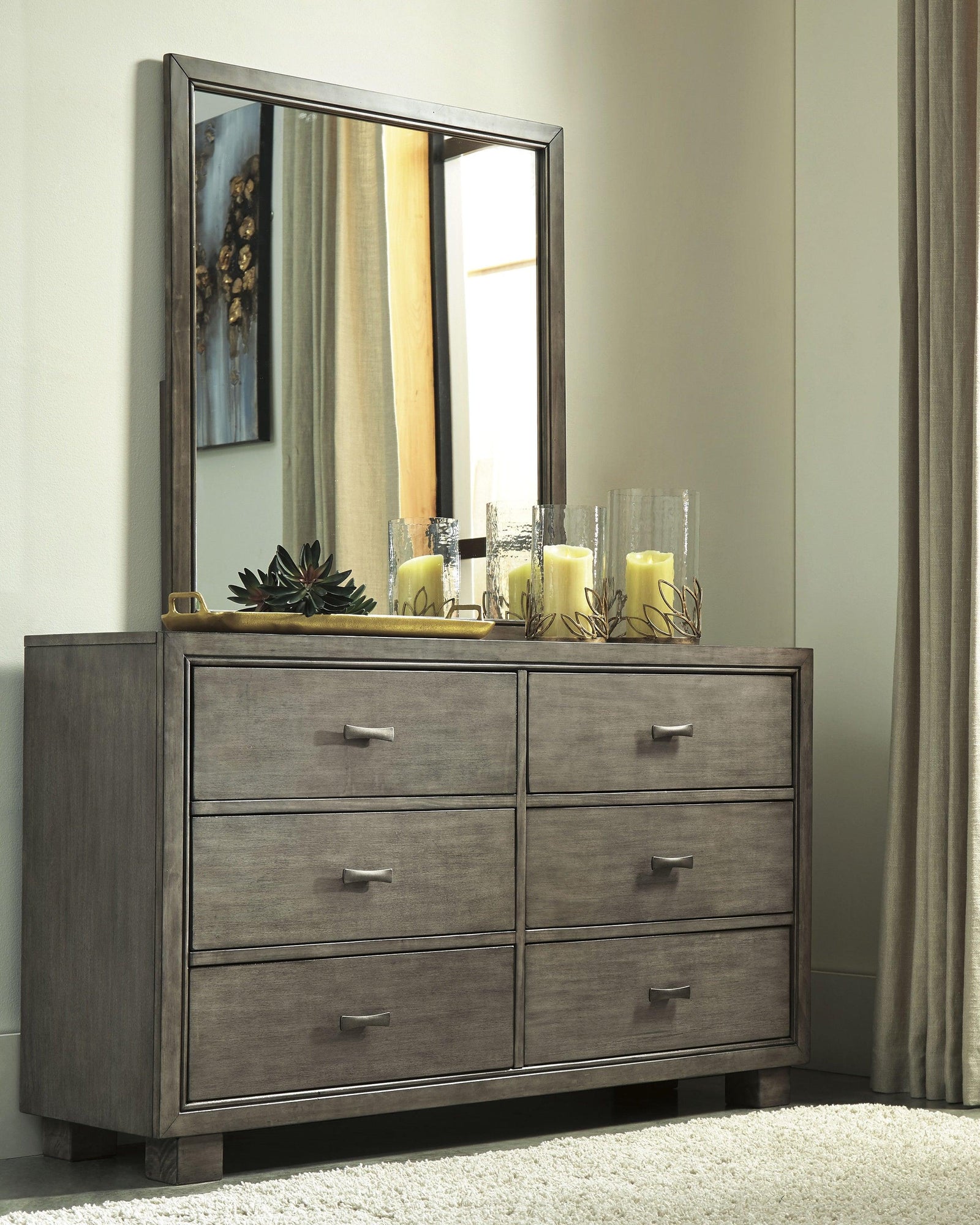 Arnett Gray Dresser And Mirror - Ella Furniture