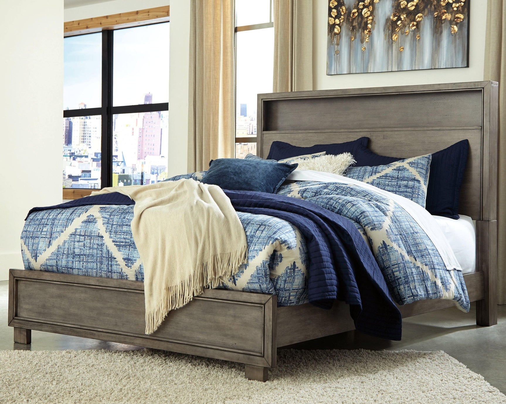 Arnett Gray King Bookcase Bed - Ella Furniture