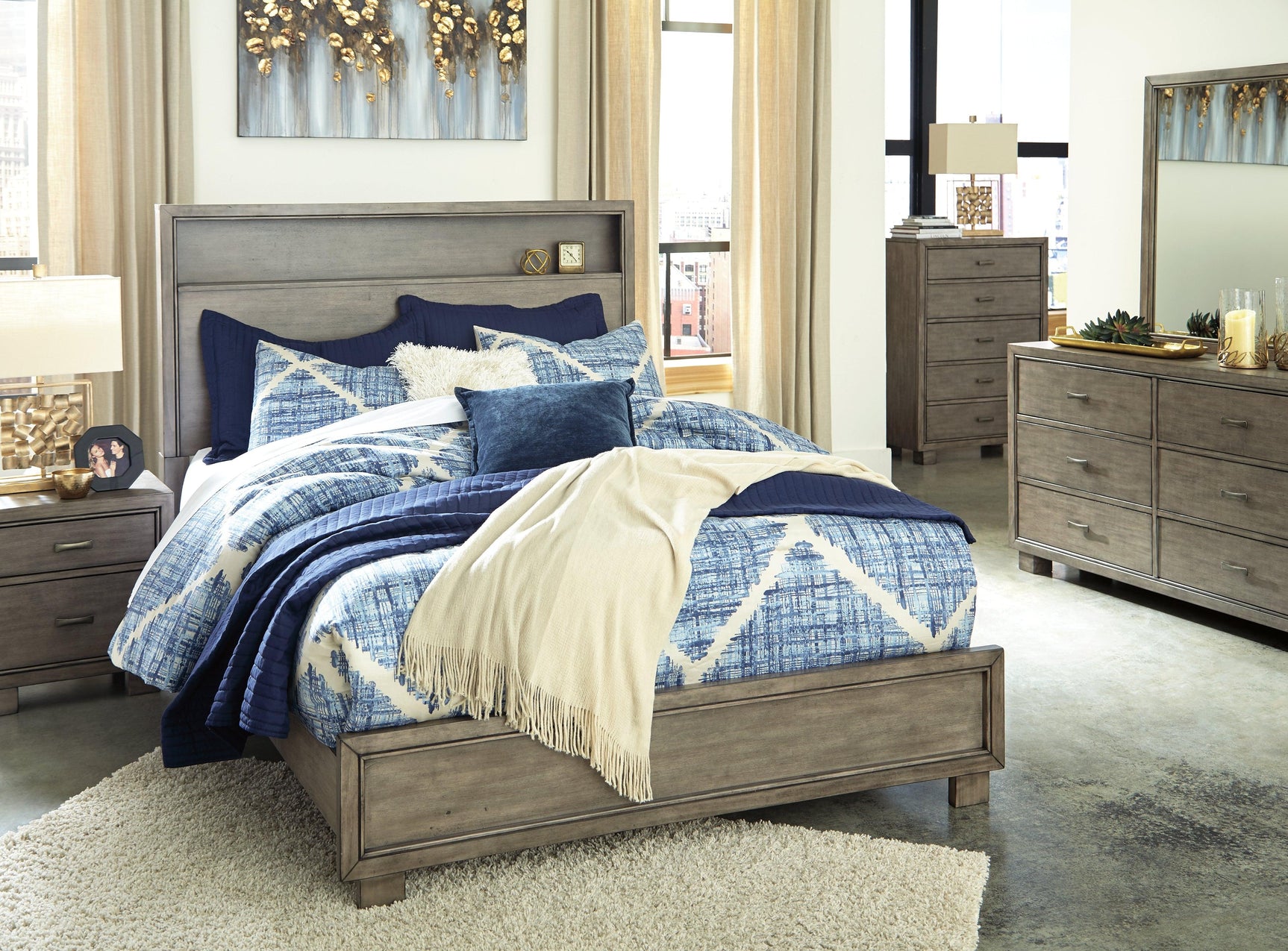 Arnett Gray King Bookcase Bed - Ella Furniture