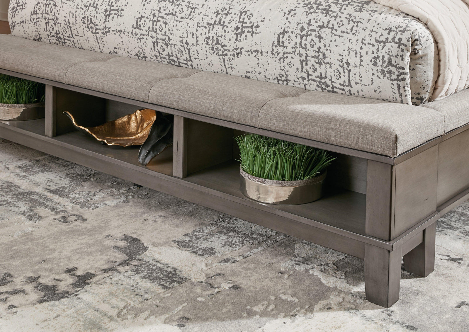 Hallanden Gray Queen Panel Bed With Storage - Ella Furniture
