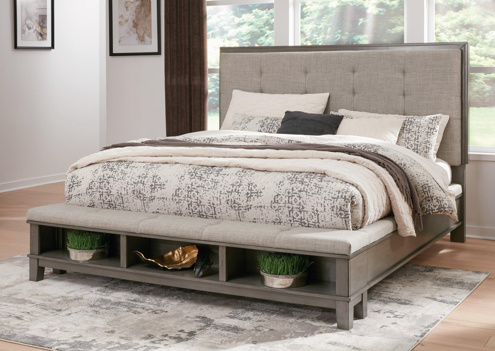 Hallanden Gray King Panel Bed With Storage - Ella Furniture