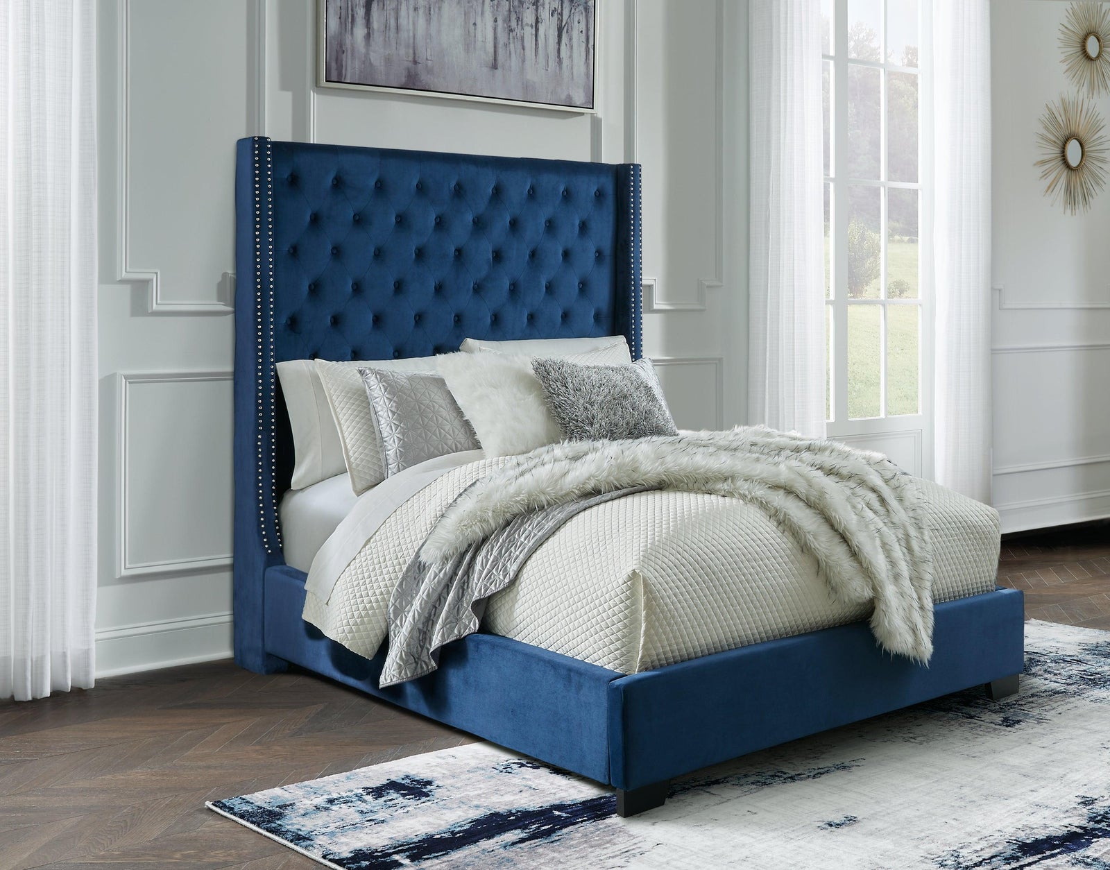 Coralayne Blue Queen Upholstered Bed - Ella Furniture