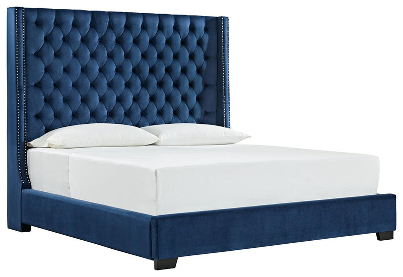 Coralayne Blue King Upholstered Bed - Ella Furniture