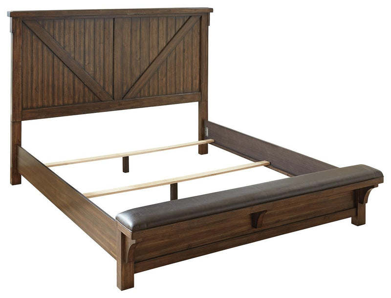 Lakeleigh Brown King Panel Bed With Upholstered Bench - Ella Furniture