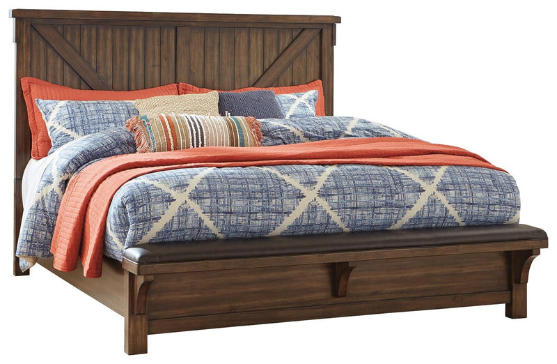 Lakeleigh Brown King Panel Bed With Upholstered Bench - Ella Furniture