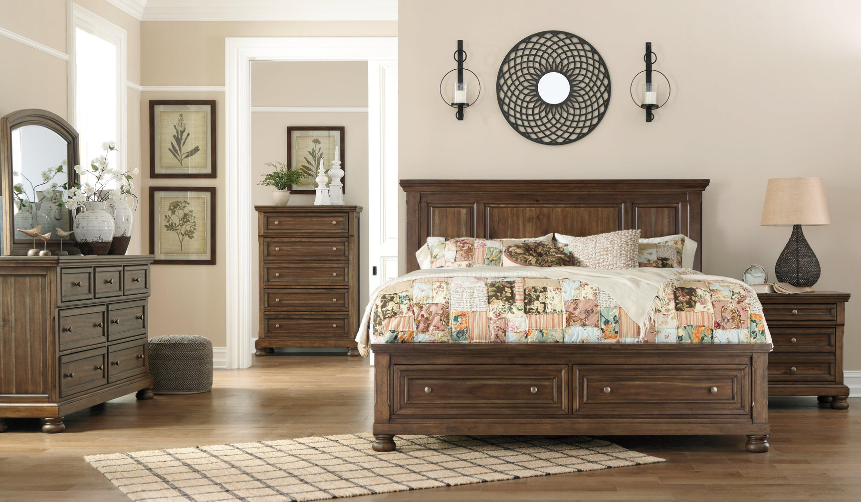 Flynnter Medium Brown Queen Panel Bed With 2 Storage Drawers - Ella Furniture