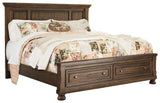 Flynnter Medium Brown King Panel Bed With 2 Storage Drawers - Ella Furniture