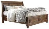 Flynnter Medium Brown King Sleigh Bed With 2 Storage Drawers - Ella Furniture