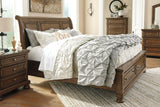 Flynnter Medium Brown King Sleigh Bed With 2 Storage Drawers - Ella Furniture