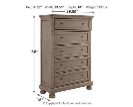 Lettner Light Gray Chest Of Drawers - dimensional view