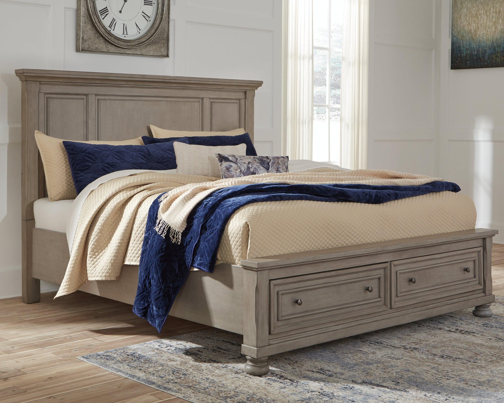 Lettner Light Gray Queen Panel Storage Bed - Ella Furniture