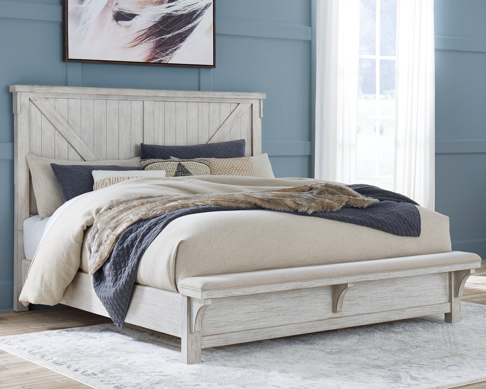 Brashland White Queen Panel Bed - Ella Furniture