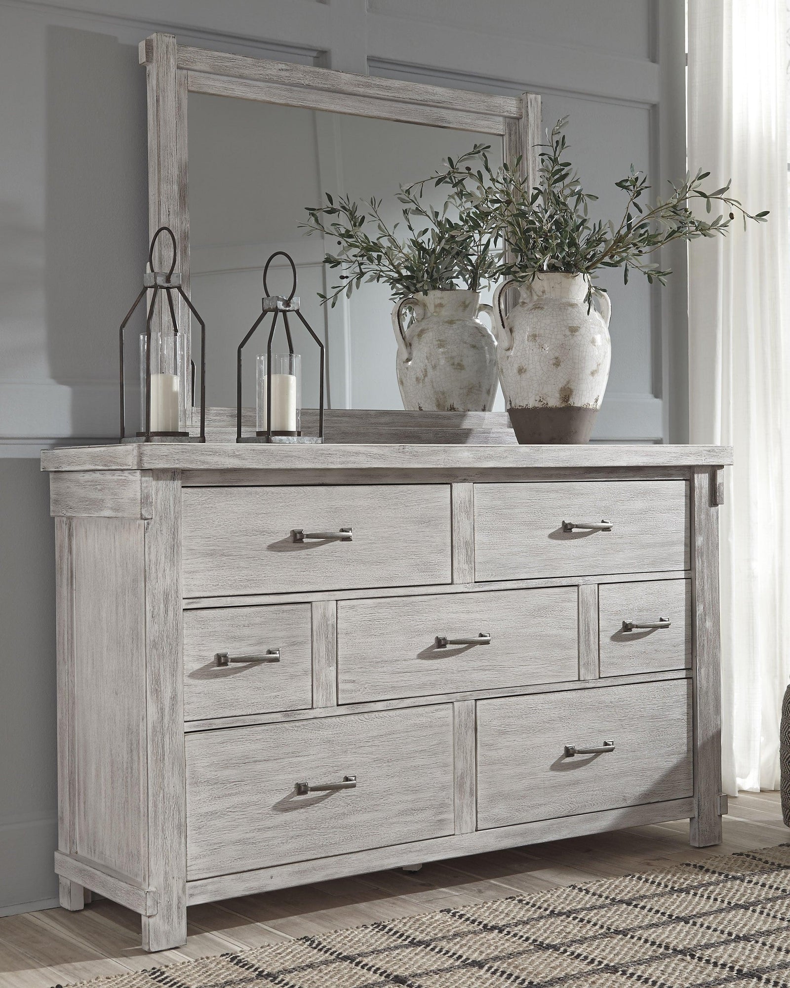 Brashland White Dresser And Mirror - Ella Furniture