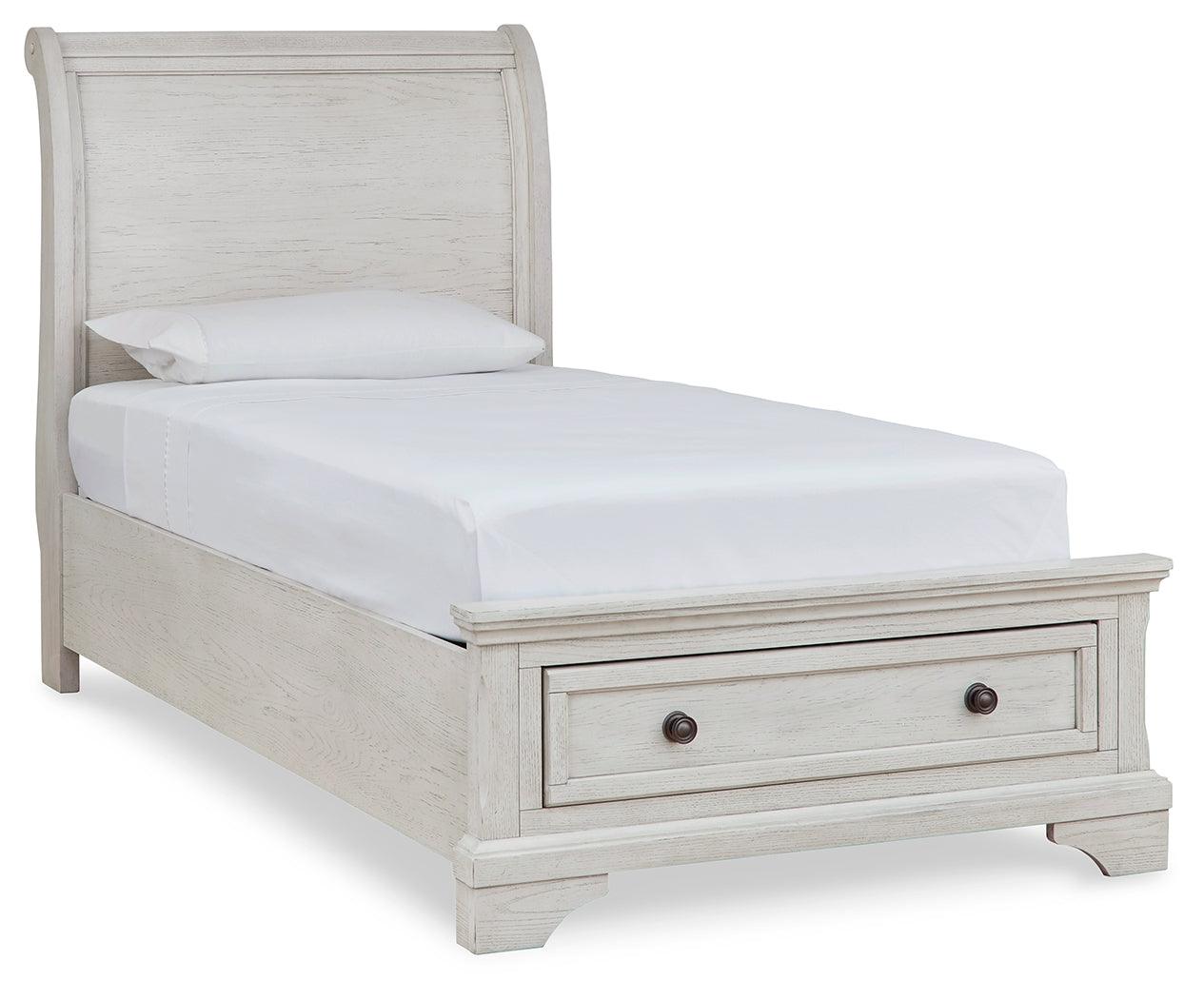 Robbinsdale Antique White Twin Sleigh Storage Bed - Ella Furniture