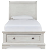 Robbinsdale Antique White Twin Sleigh Storage Bed - Ella Furniture