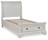 Robbinsdale Antique White Twin Sleigh Storage Bed - Ella Furniture