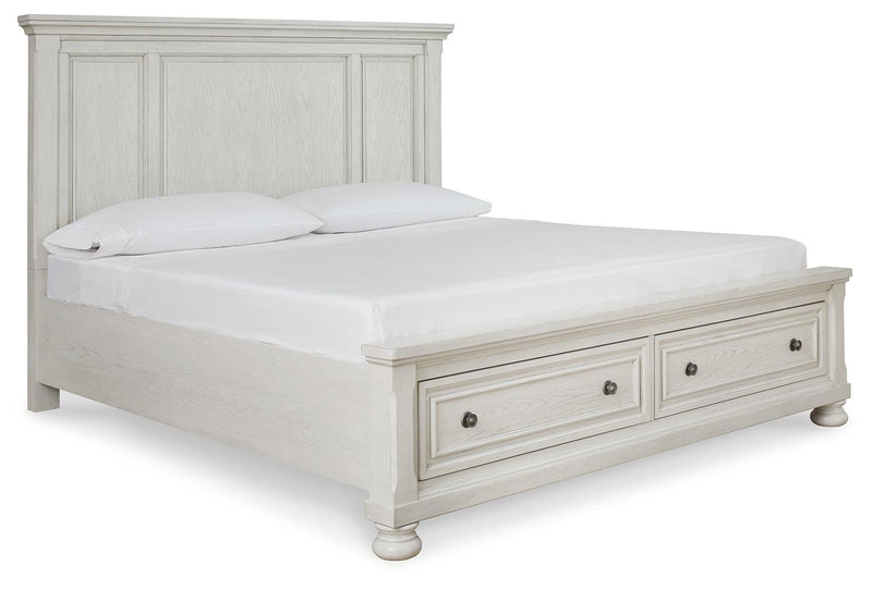 Robbinsdale Antique White Queen Panel Storage Bed - Ella Furniture