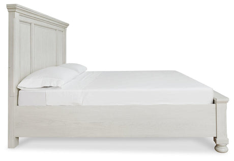 Robbinsdale Antique White King Panel Storage Bed - Ella Furniture