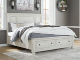 Robbinsdale Antique White King Panel Storage Bed - Ella Furniture