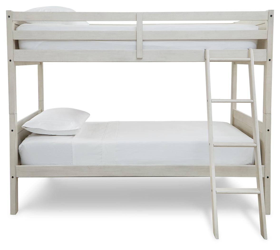 Robbinsdale Antique White Twin/twin Bunk Bed With Ladder - Ella Furniture