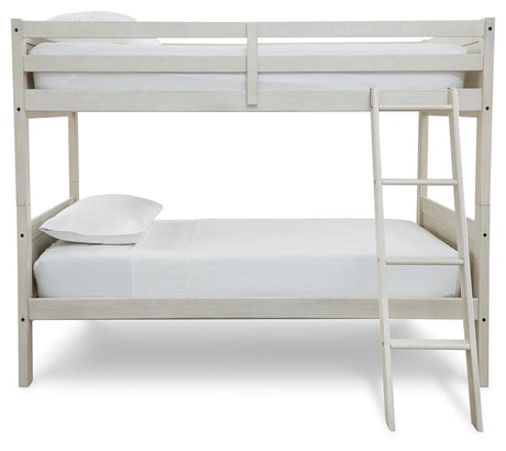 Robbinsdale Antique White Twin/twin Bunk Bed With Ladder - Ella Furniture