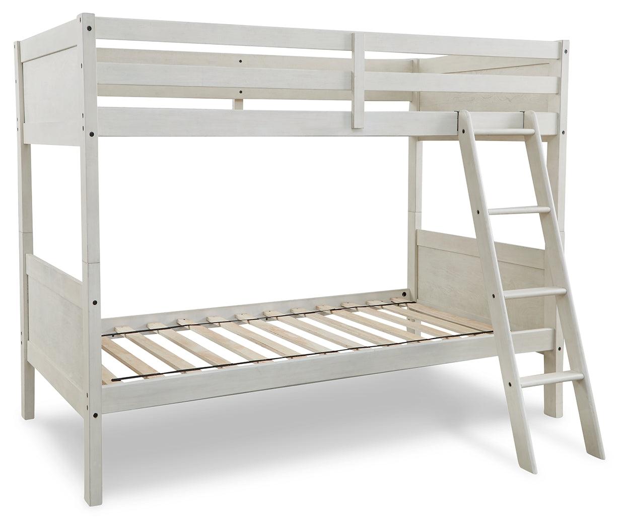 Robbinsdale Antique White Twin/twin Bunk Bed With Ladder - Ella Furniture