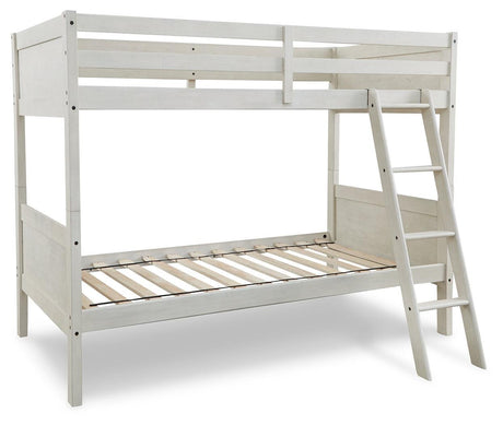 Robbinsdale Antique White Twin/twin Bunk Bed With Ladder - Ella Furniture