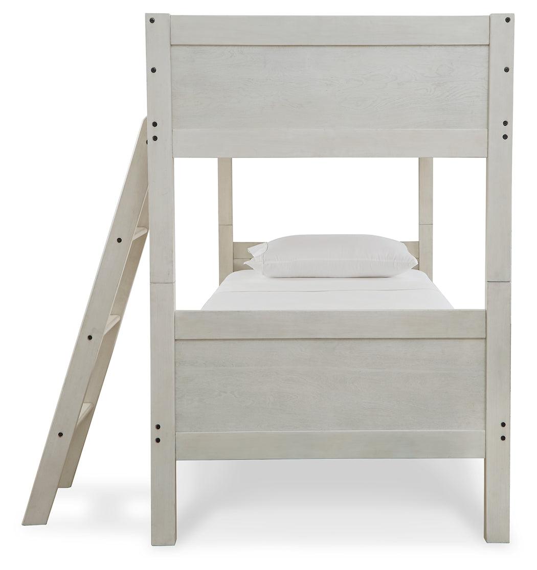 Robbinsdale Antique White Twin/twin Bunk Bed With Ladder - Ella Furniture