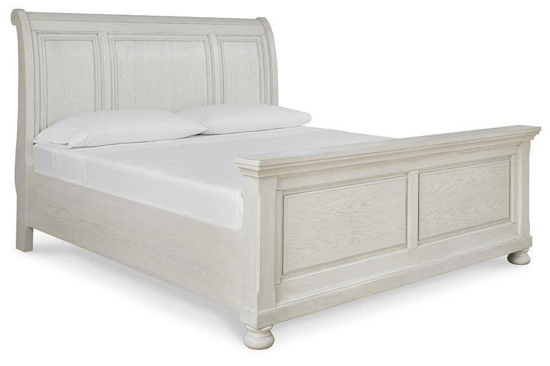 Robbinsdale Antique White Queen Sleigh Bed - Ella Furniture