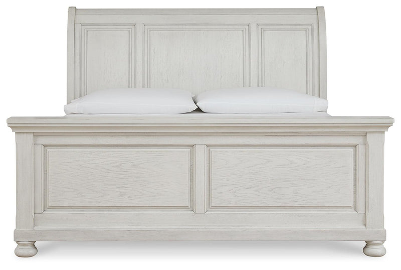 Robbinsdale Antique White Queen Sleigh Bed - Ella Furniture