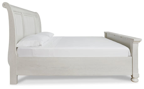 Robbinsdale Antique White Queen Sleigh Bed - Ella Furniture