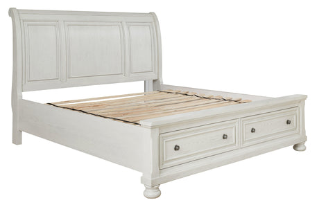 Robbinsdale Antique White Queen Sleigh Bed With Storage - Ella Furniture