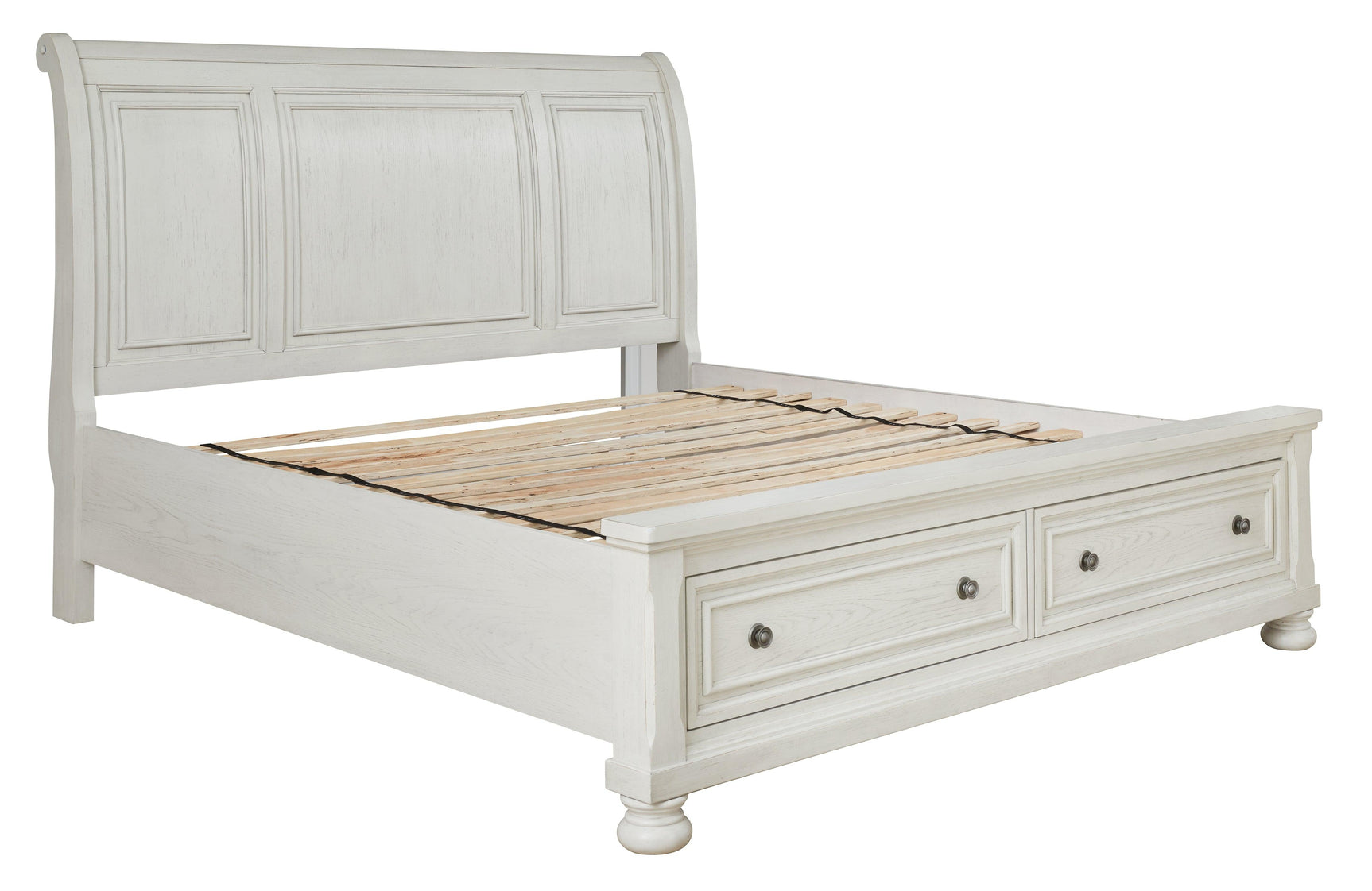 Robbinsdale Antique White King Sleigh Bed With Storage - Ella Furniture