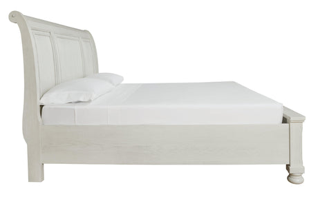 Robbinsdale Antique White Queen Sleigh Bed With Storage - Ella Furniture