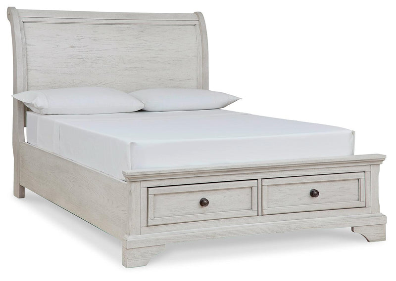 Robbinsdale Antique White Full Sleigh Storage Bed - Ella Furniture