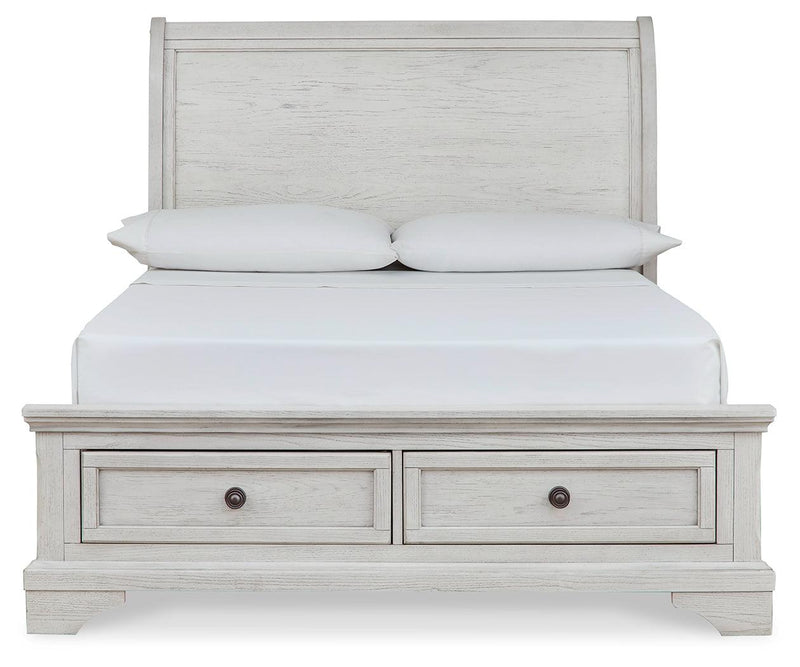 Robbinsdale Antique White Full Sleigh Storage Bed - Ella Furniture