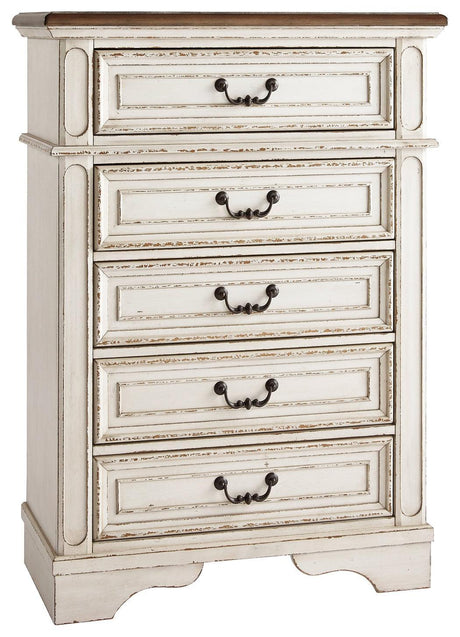 Realyn Chipped White Chest Of Drawers - Ella Furniture