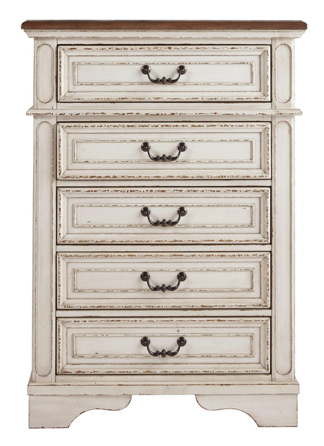 Realyn Chipped White Chest Of Drawers - Ella Furniture