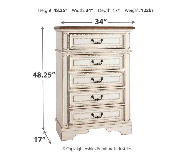 Realyn Chipped White Chest Of Drawers - Ella Furniture