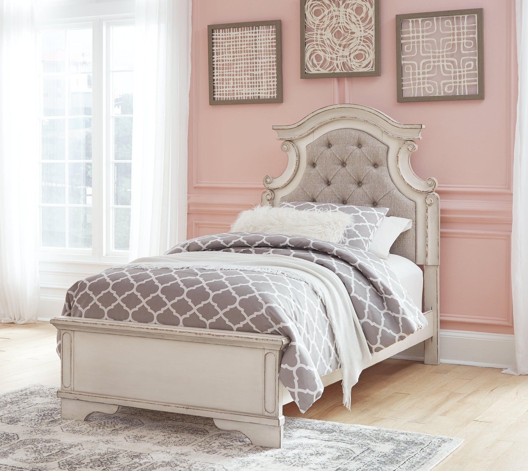 Realyn Chipped White Twin Panel Bed - Ella Furniture