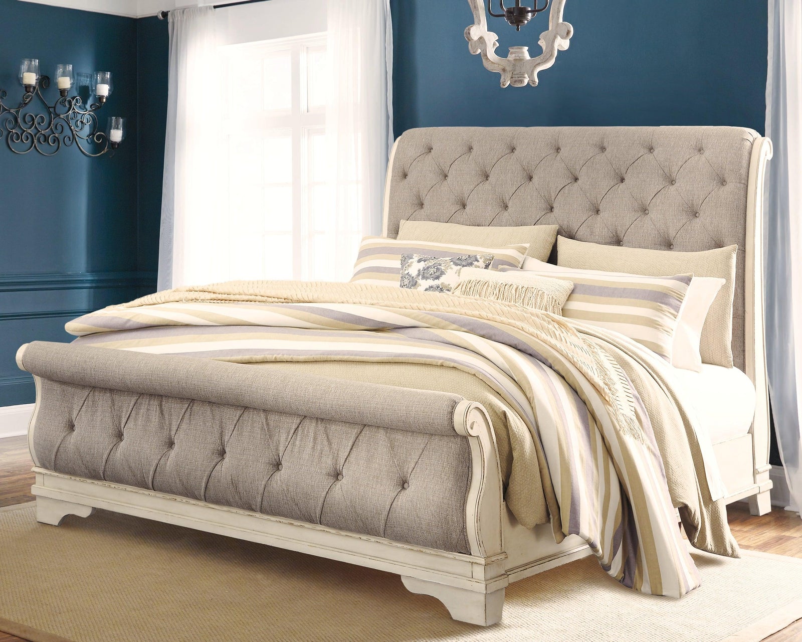 Realyn Chipped White King Sleigh Bed - Ella Furniture